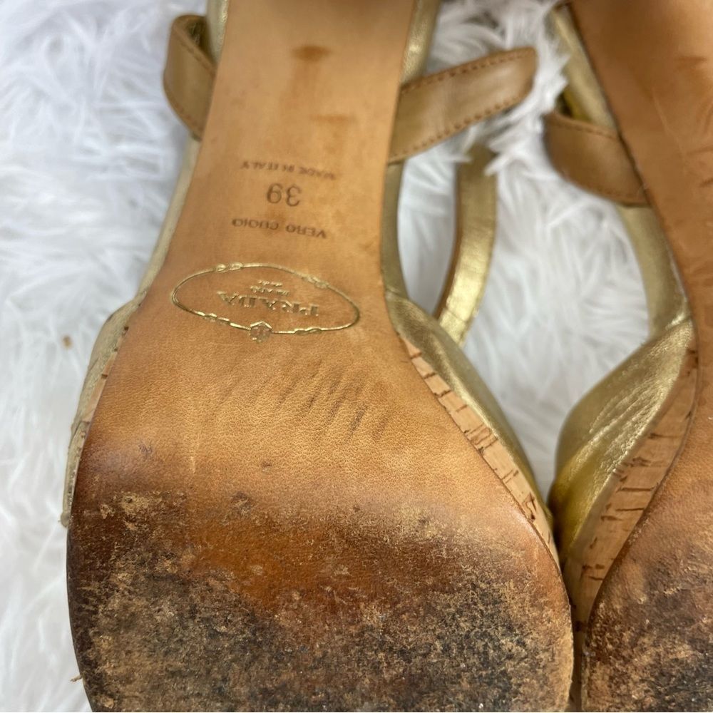 Prada Metallic Gold Leather Platform Sandals - Picture 9 of 10
